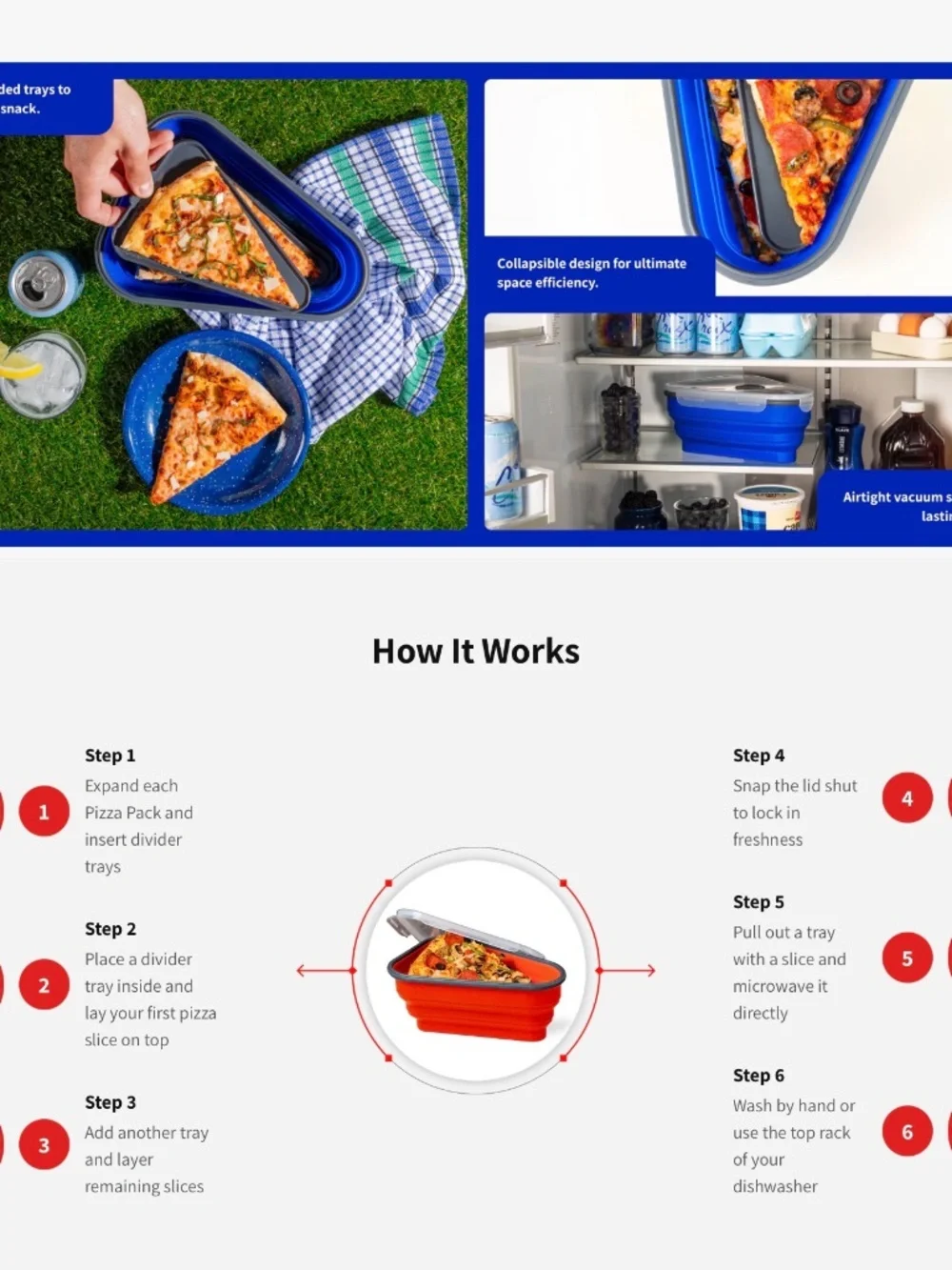 Pizza Pack® Single Pizza Storage Container with 5 Microwavable Serving Trays